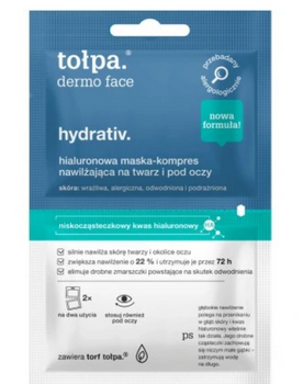 TOŁPA Dermo Face Hydrativ Hialuronowa Maska-Kompres silnie nawilżająca na twarz pod oczy 2x6 ml