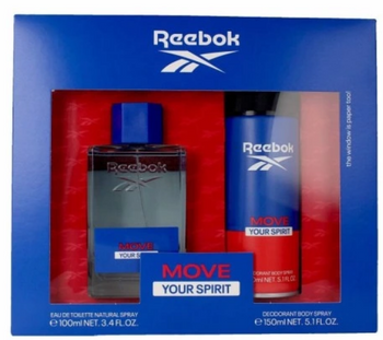 Reebok Move Your Spirit  Męski Zestaw Upominkowy Dezodorant 150 ml + Woda Toaletowa 100 ml