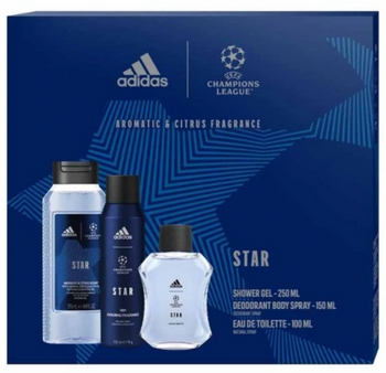 Adidas UEFA Champions League STAR  Męski Zestaw Prezentowy  Woda Toaletowa+Żel pod prysznic +Dezodorant spray