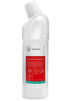 Medisept Mediclean 330 Chlorine Preparat do czyszczenia i wybielania: muszli klozetowych, pisuarów, wanien, umywalek, brodzików, zlewów, odpływów, koszy i pojemników na odpady 750 ml