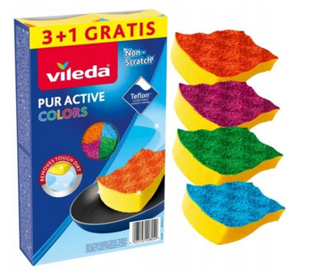 Vileda Gąbka Zmywak Kuchenny Pur Active Colors 4 szt