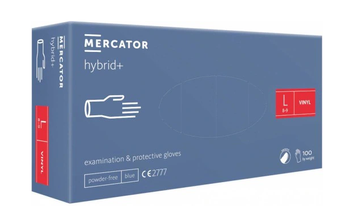 Mercator Hybrid+ Rękawiczki jednorazowe winylowo-nitrylowe bezpudrowe L 100 sztuk  Niebieskie